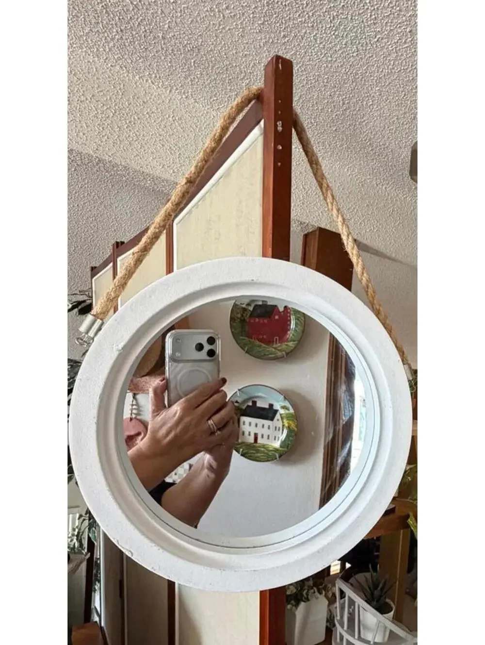 White Nautical Coastal Wall Decor Mirror Round Rope Mirror